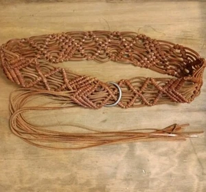Boho Indie Wide Leather Macrame Belt Hippie Women’s Up To 38" Waist / 22" Fringe - Picture 1 of 4