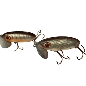 2 VINTAGE ARBOGAST WOOD JITTERBUG  LURES 2 HOOK - Picture 1 of 11