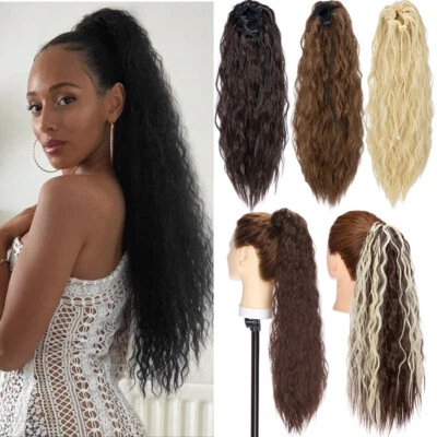 Curly Afro High Puff Drawstring Ponytail Hair Extensions Long Hair Bun As Human - Image 1 of 4
