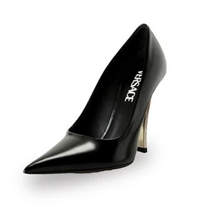 Versace Women's Black 100% Leather High Heel Stilettos Pumps Shoes US 6 IT 36 - Picture 1 of 8