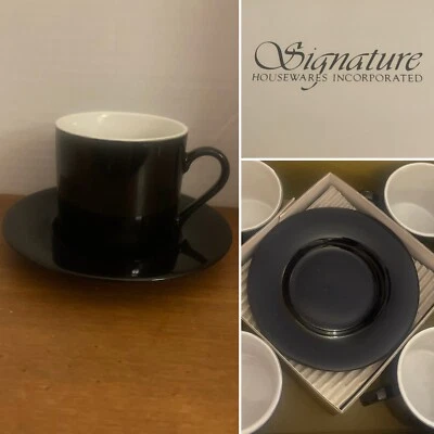 Juego de 4 tazas y platillos de café capuchino de cerámica vintage blanco y negro Japón Foto 1 de 4