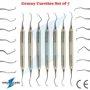 Set Of 7 Dental Gracey Curettes Perio Hollow Handle Surgical Hygiene Scalers  - Picture 1 of 9