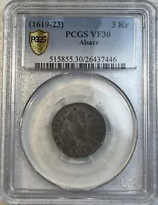Alsace German City State 1619 - 1623 Silver 3 Kreuzer PCGS Certified VF 30 Pop 1 - Picture 1 of 11