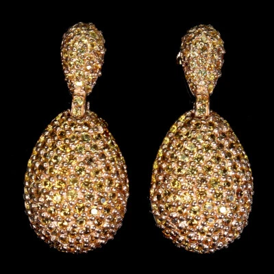 925 Orecchini Argento Sterling Rotondo Giallo Zaffiro Naturale Gemma Gioielli - Immagine 1 di 4