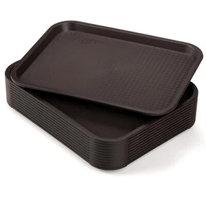 12 Brown Plastic Fast Food Trays 13.8x10.5" Restaurant Serving Trays - Picture 1 of 9