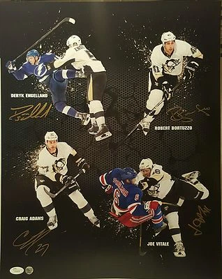 Deryk Engelland,Robert Bortuzzo,Craig Adams,Joe Vitale signed Penguins photo JSA - Image 1 of 4