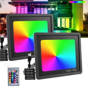 Faretto LED RGB con telecomando proiettore esterno dimmerabile faro lampada giardino - Foto 1 di 17