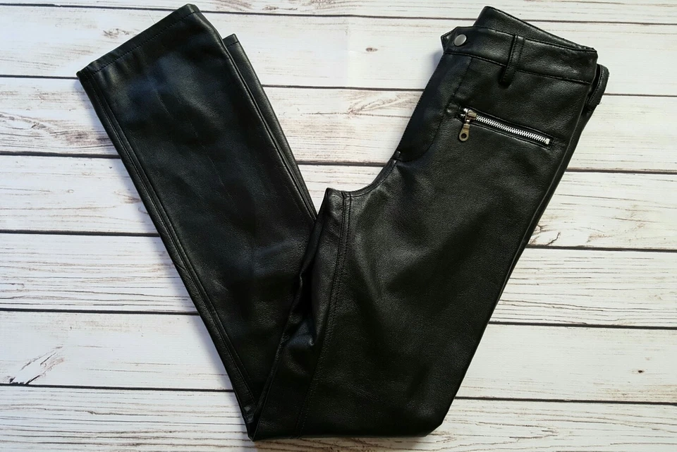 BB Dakota Black Leather Pants Straight Leg Zip Pockets - Size 5/6 - Image 1 of 4