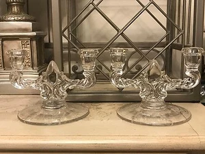Kerzenhalter klar geschliffenes geätztes Glas doppelt konisch - Bild 1 von 9