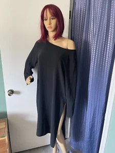 Eileen Fisher 100% Silk Black Mini Dress L Oversized - Picture 1 of 8