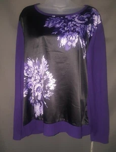Investments Purple Flower Burst Pullover Sweater NEW w/Tags Soft Silky COMFY XL - Picture 1 of 6