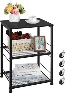 3 Ebenen Beistelltisch mit Rollen Ablage Ablagen Nachttisch Schwarz Rollbarer Beistelltisch - Bild 1 von 8