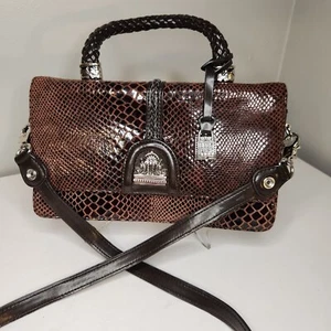 marc chantel MC brown snake print crossbody satchel expandable purse bag vtg - Picture 1 of 9