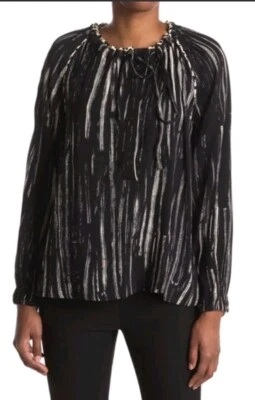 Proenza Schouler White Label Shirt Women 6 Black Abstract Cinch Tunic Blouse - Image 1 of 4