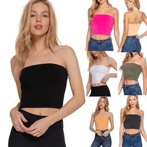 Women's Y2K Crop Sexy Basic Solid Casual Seamless Strapless Cute Tube Tops - Picture 1 of 18