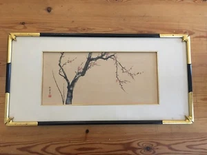 19thC Antique Chinese Export Silk Watercolor Painting,Tree Branch Cherry Blossom - Picture 1 of 7