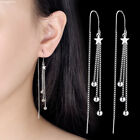 925 Sterling Silver Women Star Beads Tassel Threader Dangle Drop Earrings Gift