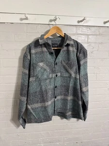 BoohooMan Oversized Heavyweight Brushed Plaid Overshirt Green Medium (c96) - Picture 1 of 10
