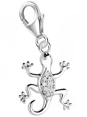 Zirkonia Eidechse Charm 925 Sterling-Silber Herren Damen Anhänger für Armband - Bild 1 von 3
