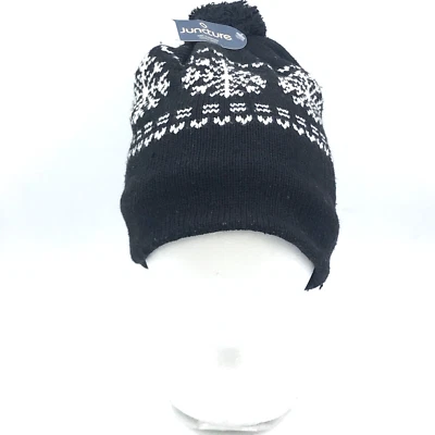 Unisex Nordic Snowflake Warm Fleece Lined Knit Stretch w/Pom Pom Beanie Hat New - Image 1 of 4