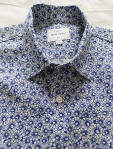 Men's Peter Werth -Work -School -Casual Shirt - White w/Blue Floral Print - MED - Picture 1 of 12