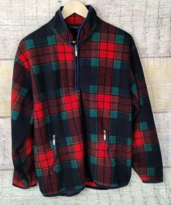 Pulôver feminino Catalina 1/4 zíper lã vermelho/azul/verde xadrez - Tamanho grande - Imagem 1 de 4