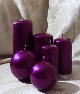 PURPLE DARK METALLIC CANDLE - BALL ROUND or PILLAR CANDLE - home decoration gift - Picture 1 of 8