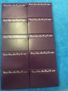 (Lot of 10) purple box U.S. PROOF SETS. 5x 1992-S & 5x 1993-S. #2 - Picture 1 of 4