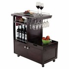 Espresso Finish Wooden Rolling Beverage Cart Serving Bar Glasses Wine Storage
