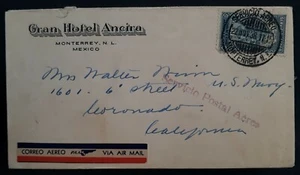 1938 Mexico Gran Hotel Ancira Airmail Cover ties 40c stamp to USA - Picture 1 of 2