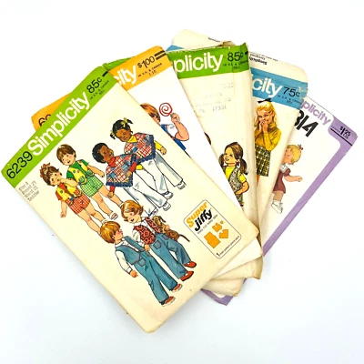 Lot of 5 Simplicity 1970s VTG Unisex Child Patterns Sizes 2-4-6-8 GroovyMCM READ - Image 1 of 4