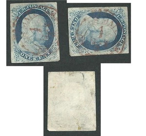 Scott 9, 1c Franklin, Type IV, Recut top & bottom, Red Carrier Cancel - Bild 1 von 1