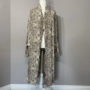 Free People Sz M Wild Nights Maxi Duster Kimono Snake Print Jacket Rouched Back - Picture 1 of 11