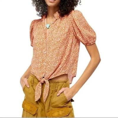 Blusa para mujer Free People Celia precio de venta sugerido por el fabricante 78 USD corbata delantera ligera XL NUEVA SIN ETIQUETAS leopardo  Foto 1 de 4