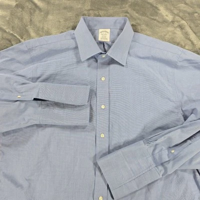 Brooks Brothers Regent Button Shirt Mens 17-33 Blue French Cuff Supima Dress - Image 1 of 4