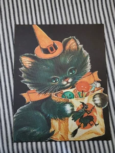 SO SWEET RETRO PRIMITIVE VINTAGE STYLE HALLOWEEN BLACK CAT WITCH HAT CANDY SIGN - Picture 1 of 11