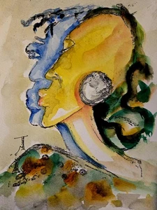 Pintura Acuarela Urbana Afroamericana ORIGINAL "Mi Otra Mitad" - Imagen 1 de 1