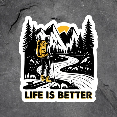 Adesivo de caminhada vinil decalque vida é melhor caminhante de montanha acampamento ao ar livre design - Imagem 1 de 3