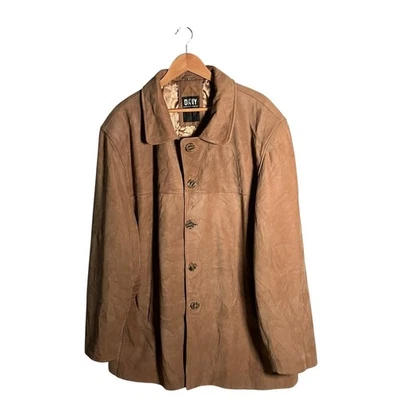 DKNY Leather Jacket Men's Size XXLTan Brown Button Up Classic Outdoor - Image 1 of 4