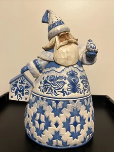 Statuina Babbo Natale Jim Shore Heartwood Creek "Blue Quilt" con uccellino 11,5" LEGGI - Foto 1 di 11