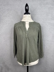 Lucky Brand Embroidered Henley Tunic Top 3/4 Sleeve Olive Green Sz Med Women NWT - Picture 1 of 12