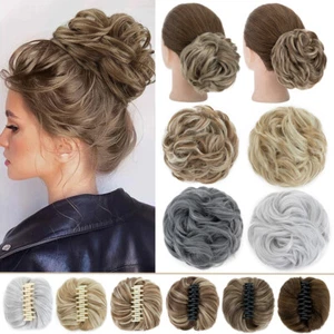 Large Messy Bun Claw Clip in Hair Extensions Hairpiece Tousled Scrunchie Updo US - Picture 1 of 22