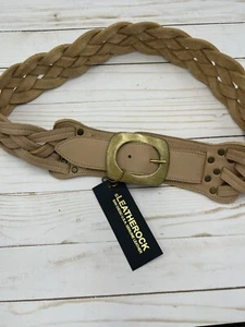 Cintura donna Leatherock nuova con etichetta 34 pelle intrecciata beige ottone antico look ferramenta  - Foto 1 di 10