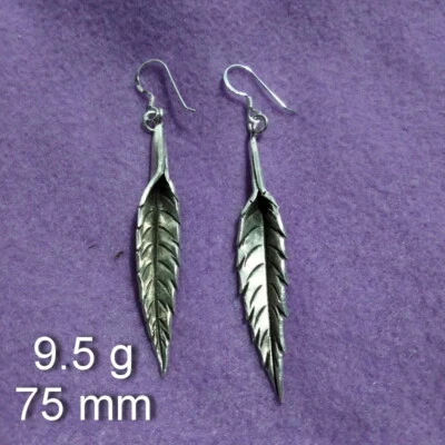925精美银色耳环9克女士部落长悬垂羽毛 — 第 1/4 张图片