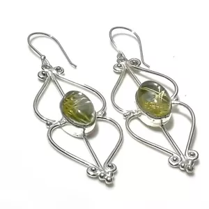 Rutilated Quartz Gemstone Handmade 925 Sterling Silver Jewelry Earrings Sz 2.80 - Picture 1 of 1