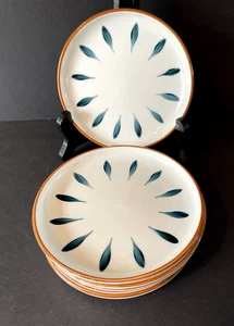 Aquiver Ceramic 6” Dessert Plates Set of 6 Hand Painted Blue Feather New - Picture 1 of 5