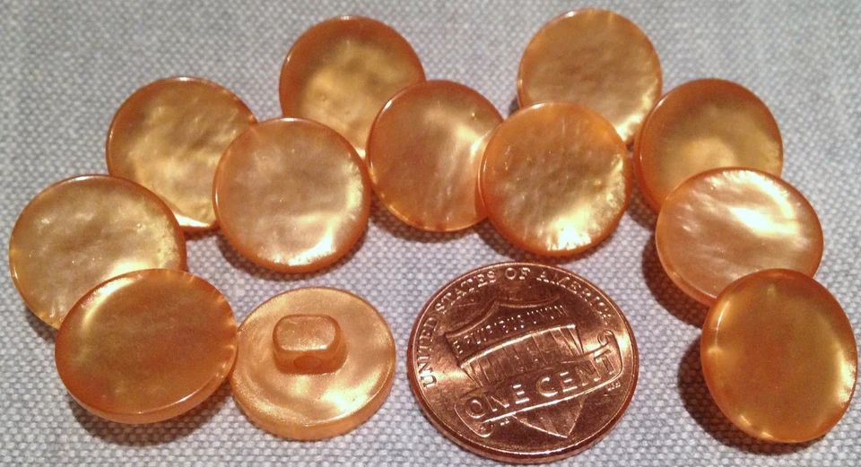 12 Pearlized Muted Melon Plastic Shank Buttons Just Under 9/16" 13.5mm # 7713 - Image 1 of 1