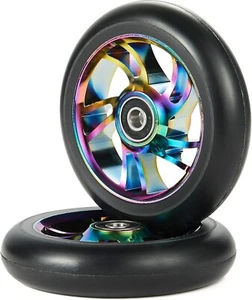 100mm Scooter Wheels - Pro Scooter Wheels 100mm Pair - Neo Oil Slick Black/Neo - Picture 1 of 12