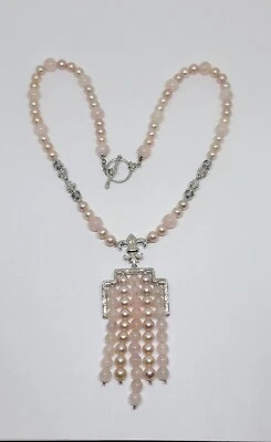Sterling Silver Gems en Vogue Michael Valitutti Pink Pearl Rose Quartz Necklace - Image 1 of 4