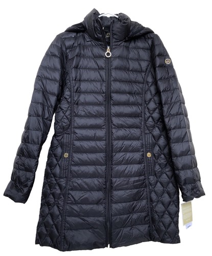 Cappotto donna Michael Kors confezionabile M nero trapuntato cappuccio gonfio $240